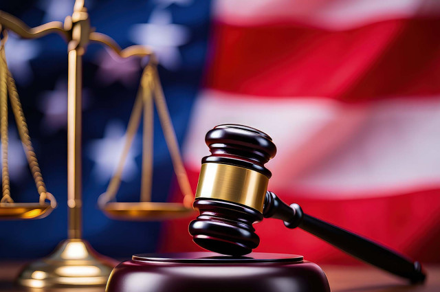 Gavel with American flag background