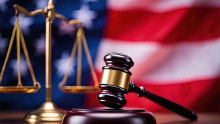 Gavel with American flag background