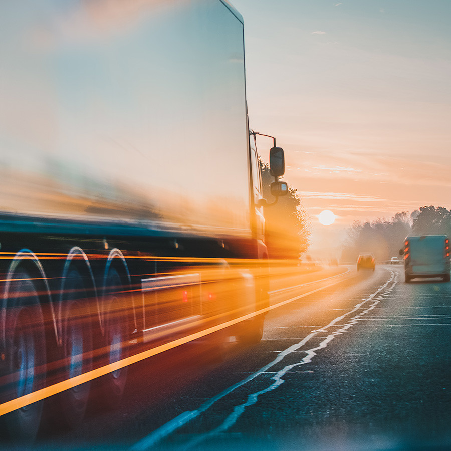 Speeding tractor-trailer on highway